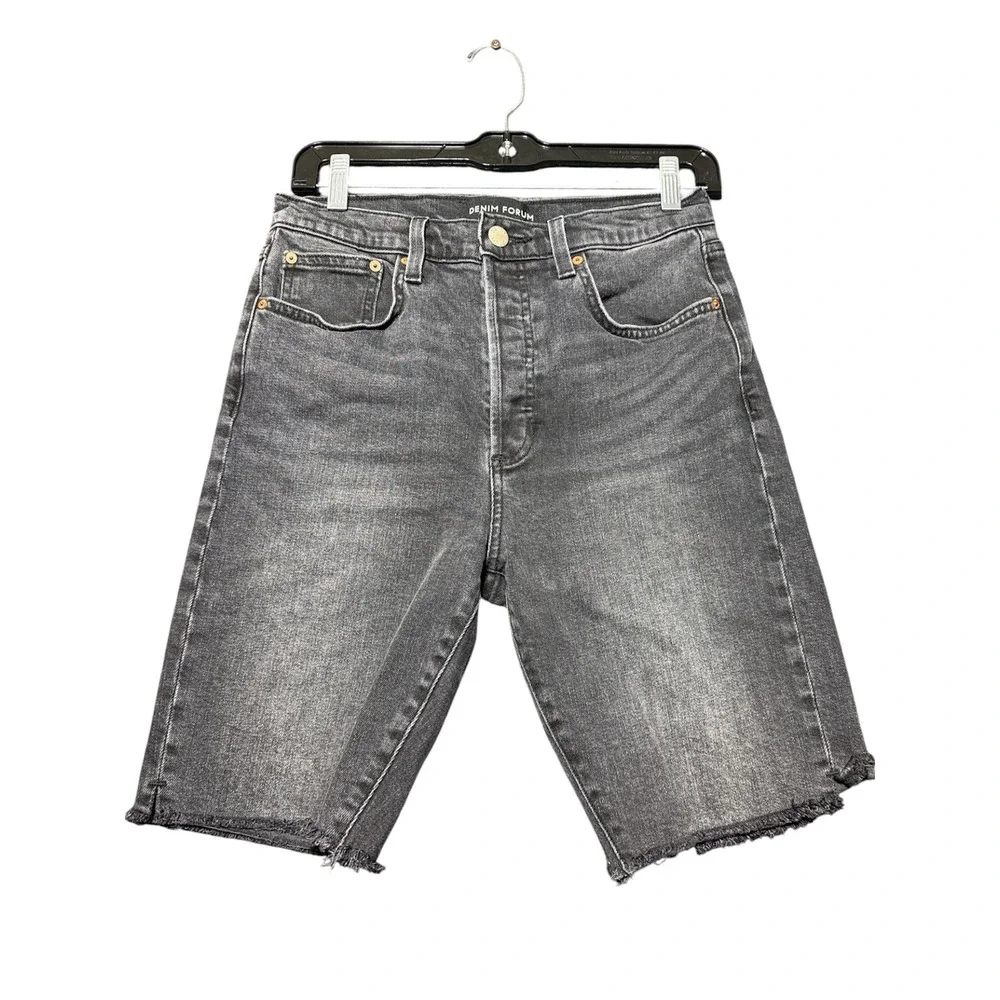 Denim Forum The Yoko Bermuda Short Women 29 Black High Rise Raw Hem Button Fly